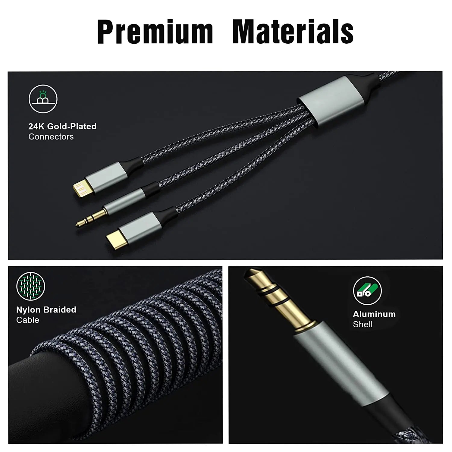 كيبل صوت Asli Global Powertriflex 3*1 مضفر بمنفذ AUX مقاس 3.5 مم | أسود كيبل صوت Asli Global Powertriflex 3*1 مضفر بمنفذ AUX مقاس 3.5 مم | أسود